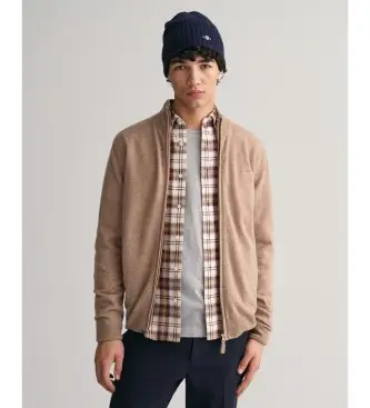 Gant per uomo 87214 Cardigan in finissima lana di pecora con cerniera marrone, Casual, Cotone