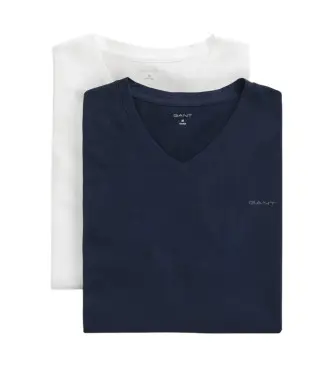 Gant per uomo 900012018 Set di 2 magliette blu scuro con scollo a V, bianche, Bianco, Homewear, Cotone, Manica corta, Navy