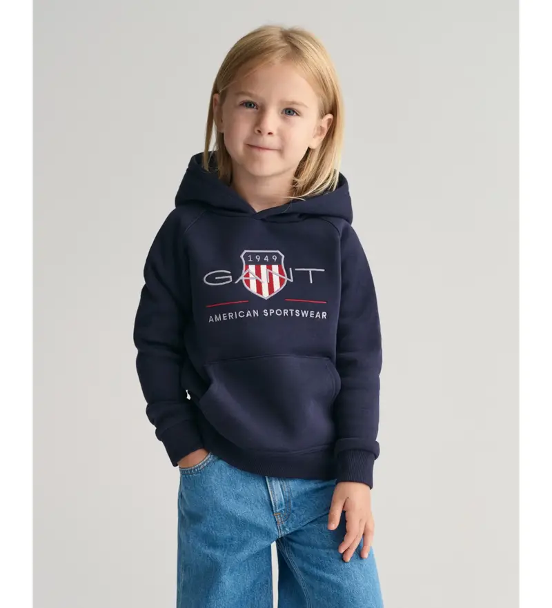 Gant unisex per bambino 806784 Felpa con cappuccio blu scuro per bambini Archive Shield (5/6años= 110/116cm), Casual, Cotone, Manica lunga