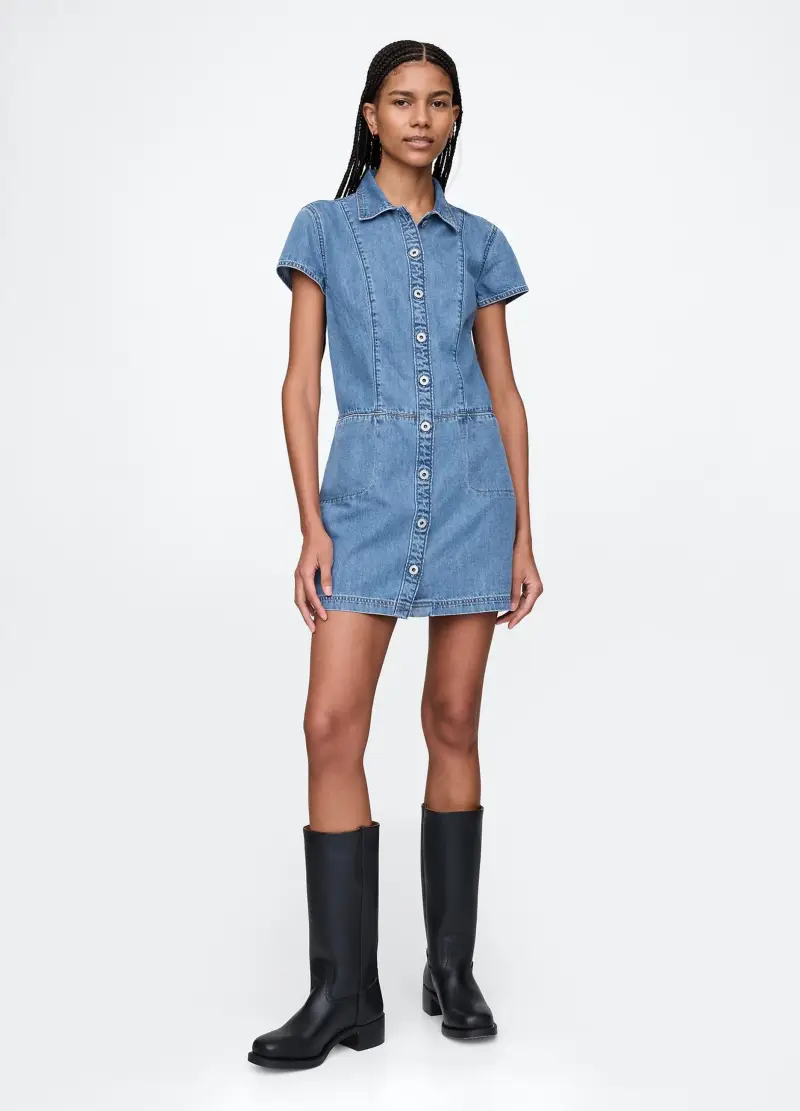 GAP Abito In Denim Con Bottoni, Donna, Denim