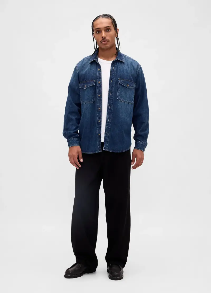 GAP Camicia In Denim A Maniche Lunghe, Uomo, Nero