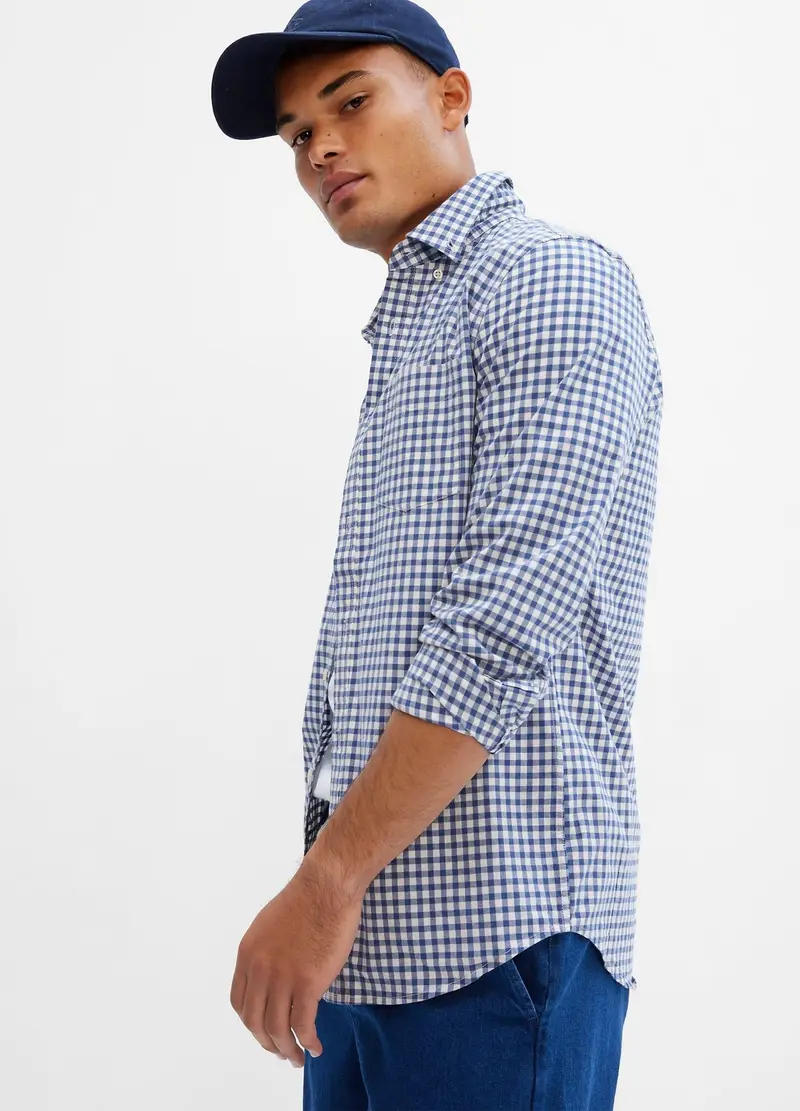 GAP Camicia slim fit in popeline vichy,, Bianco/Bluette