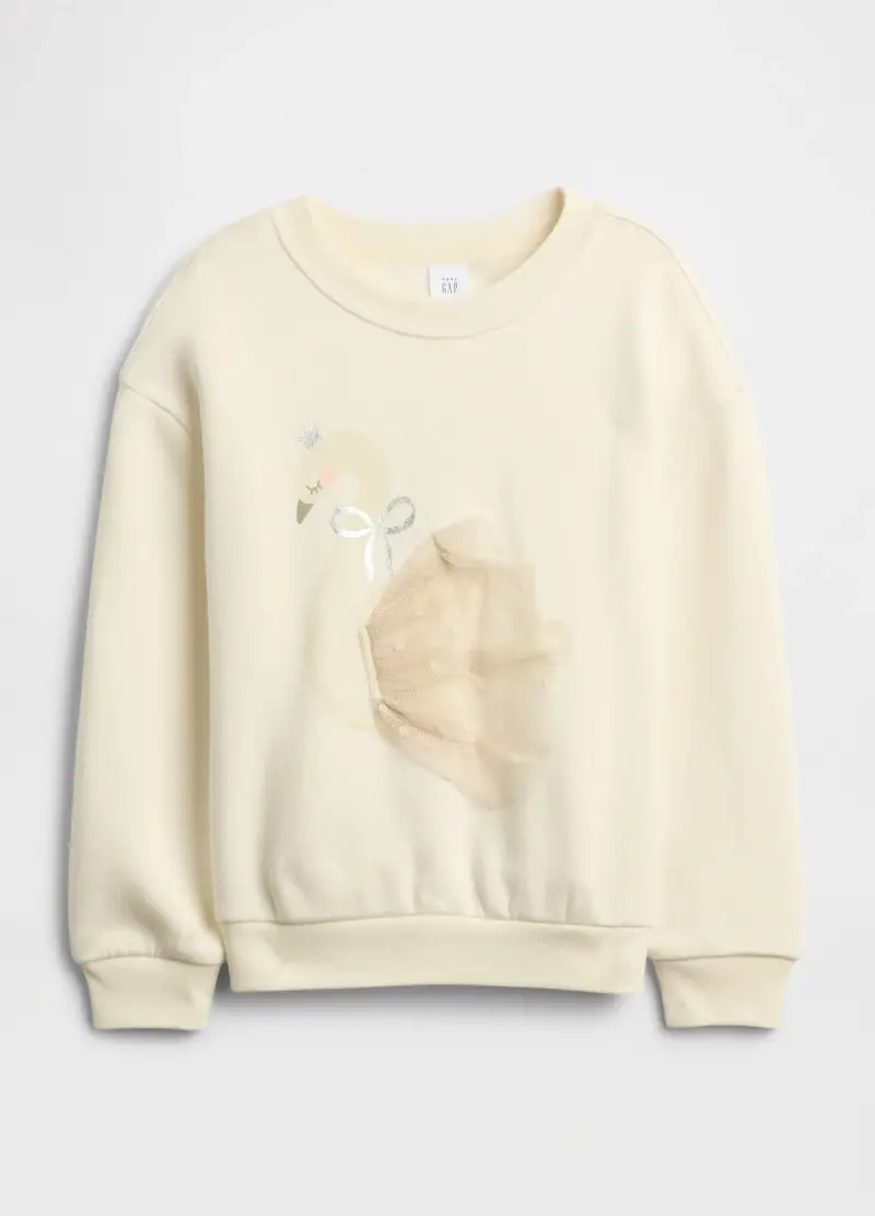 GAP Felpa beige a girocollo con motivo cigno, Bambina, Beige