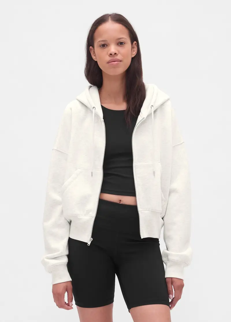 GAP Felpa Bianco Con Cappuccio E Zip Completa, Donna, Bianco