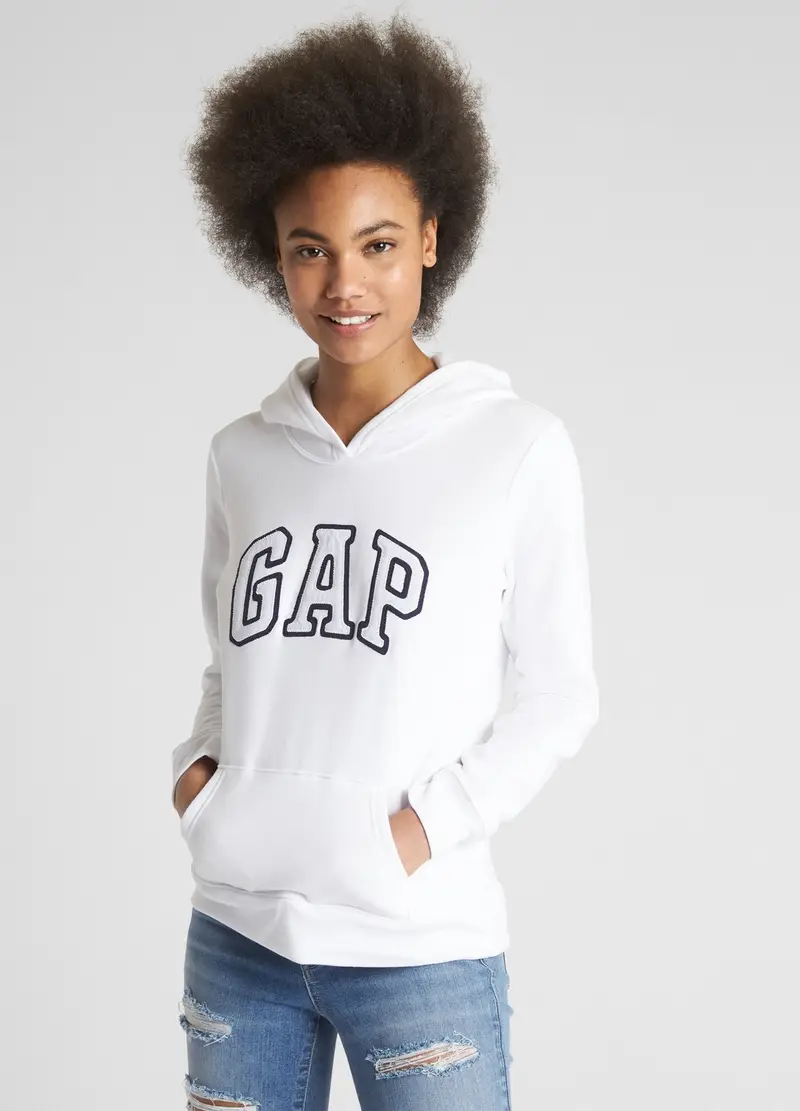 GAP Felpa con cappuccio e ricamo logo,, Bianco ottico
