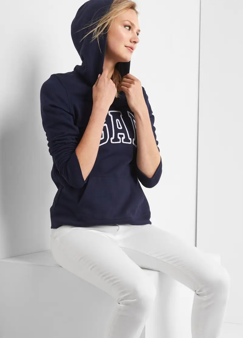 GAP, Felpa Con Cappuccio E Ricamo Logo, Donna, Blu, Taglia: XXS
