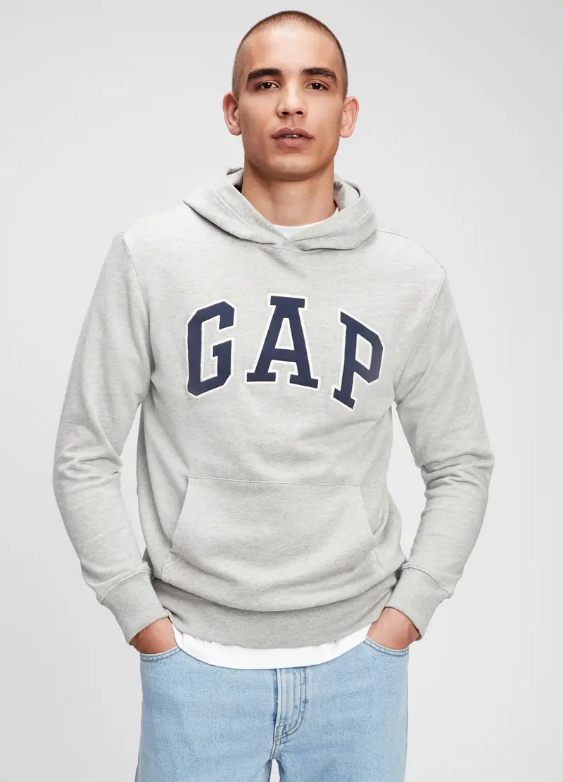 GAP Felpa Con Cappuccio E Ricamo Logo, Uomo, Grigio