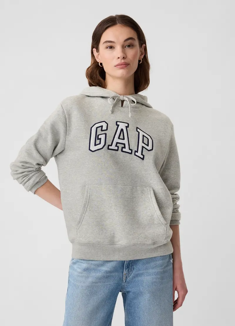 GAP Felpa con cappuccio ricamo logo,, Grigio chiaro melange