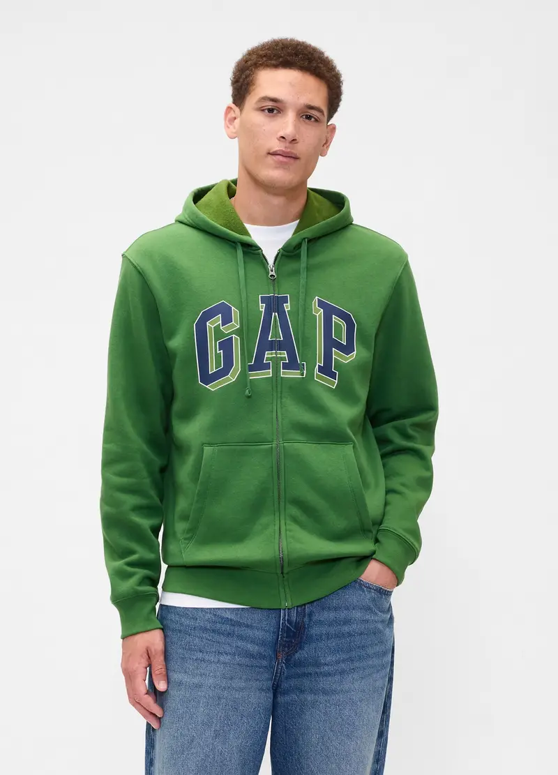GAP Felpa Full Zip Con Cappuccio, Uomo, Verde