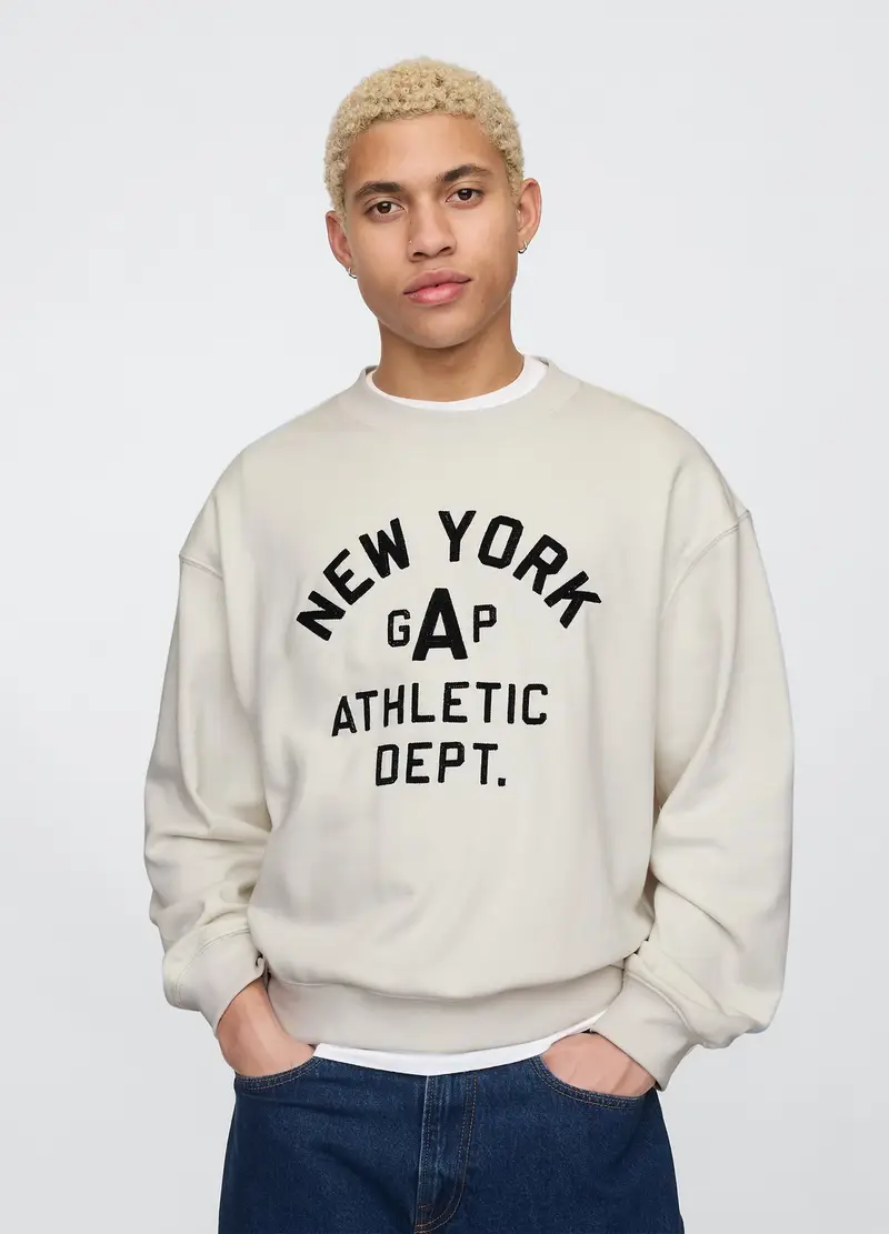 GAP Felpa Girocollo Con Logo New York, Uomo, Bianco