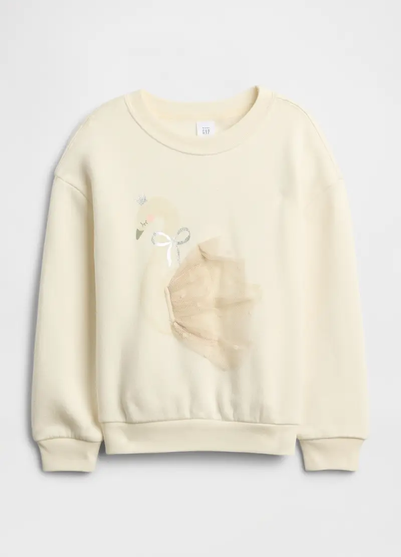 GAP Felpa girocollo con motivo cigno,, Bianco avorio