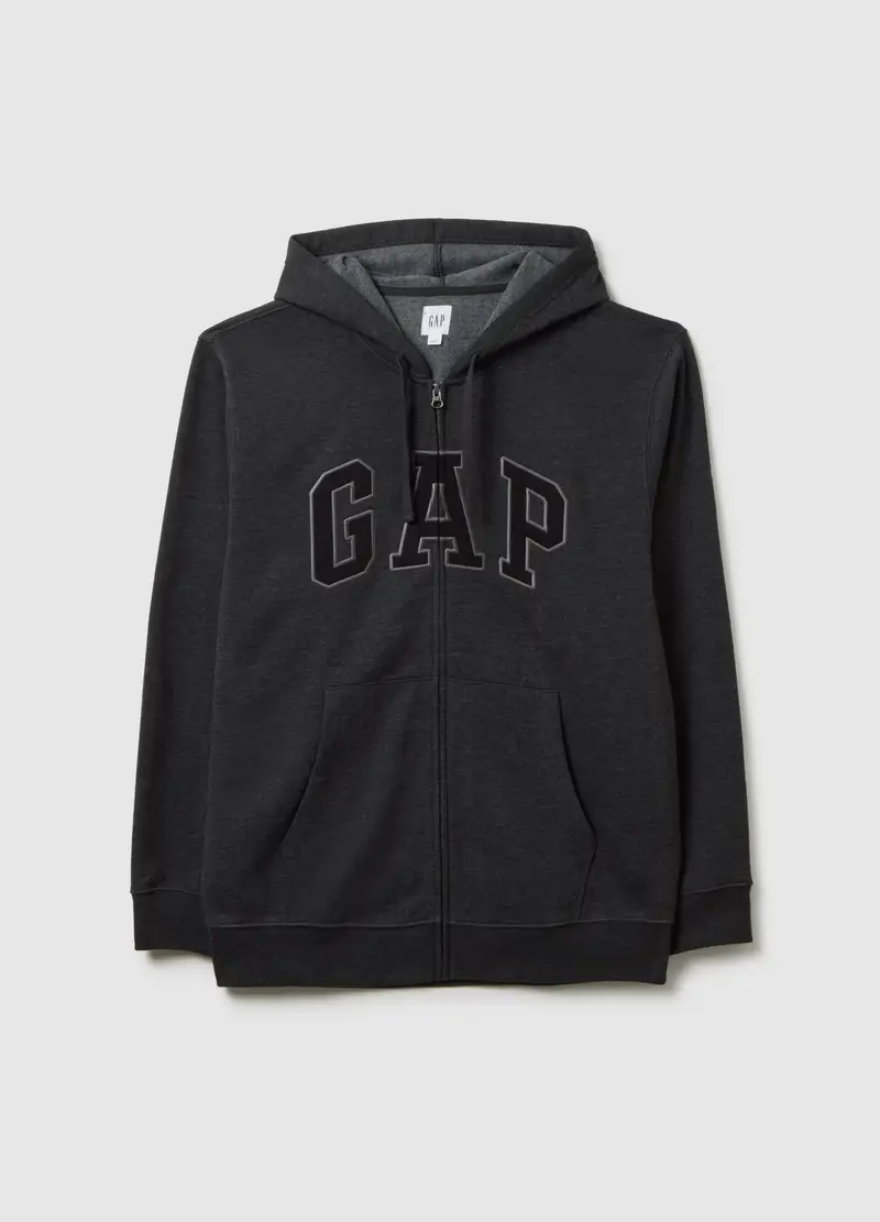 GAP Felpa Grigia Con Cappuccio E Zip Intera, Uomo, Nero