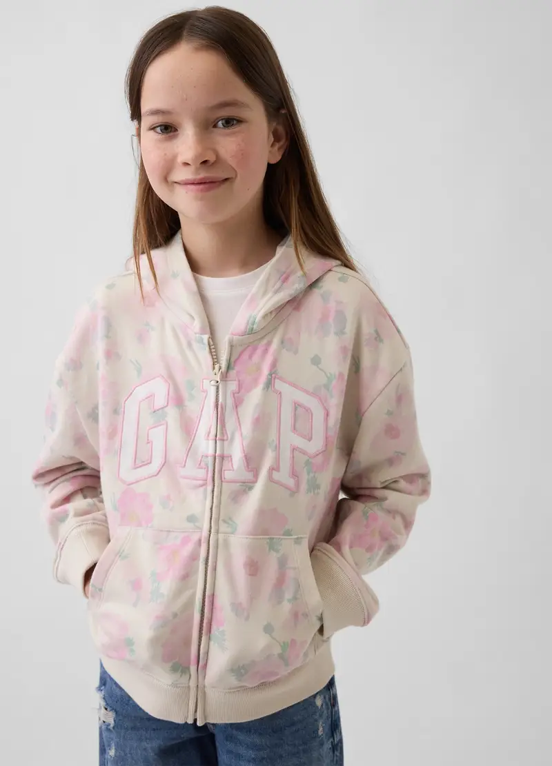 GAP Felpa in misto cotone con logo e motivo floreale, Bambina, Beige/Rosa