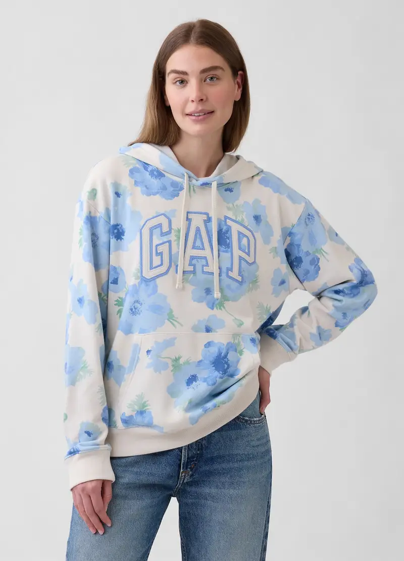 GAP Felpa in misto cotone regular fit con logo e motivo floreale,, Azzurro/Beige