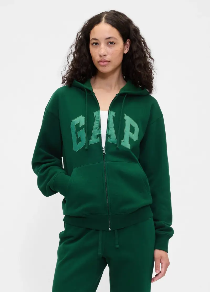 GAP Felpa verde con cappuccio e zip intera,, Verde