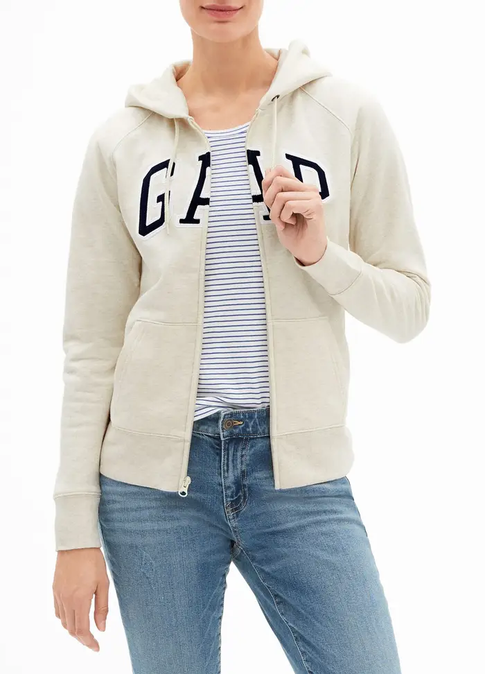 GAP Full-zip con cappuccio e logo,, Grigio chiaro melange