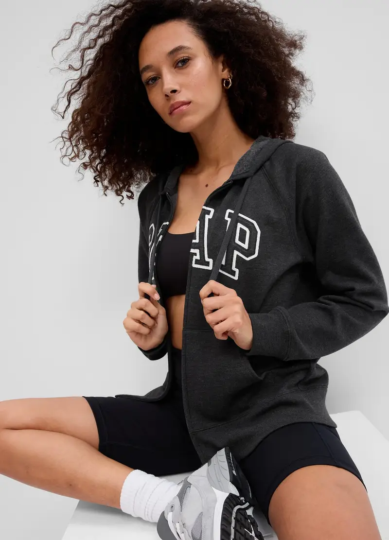 GAP Full-zip con cappuccio ricamo logo,, Grigio scuro