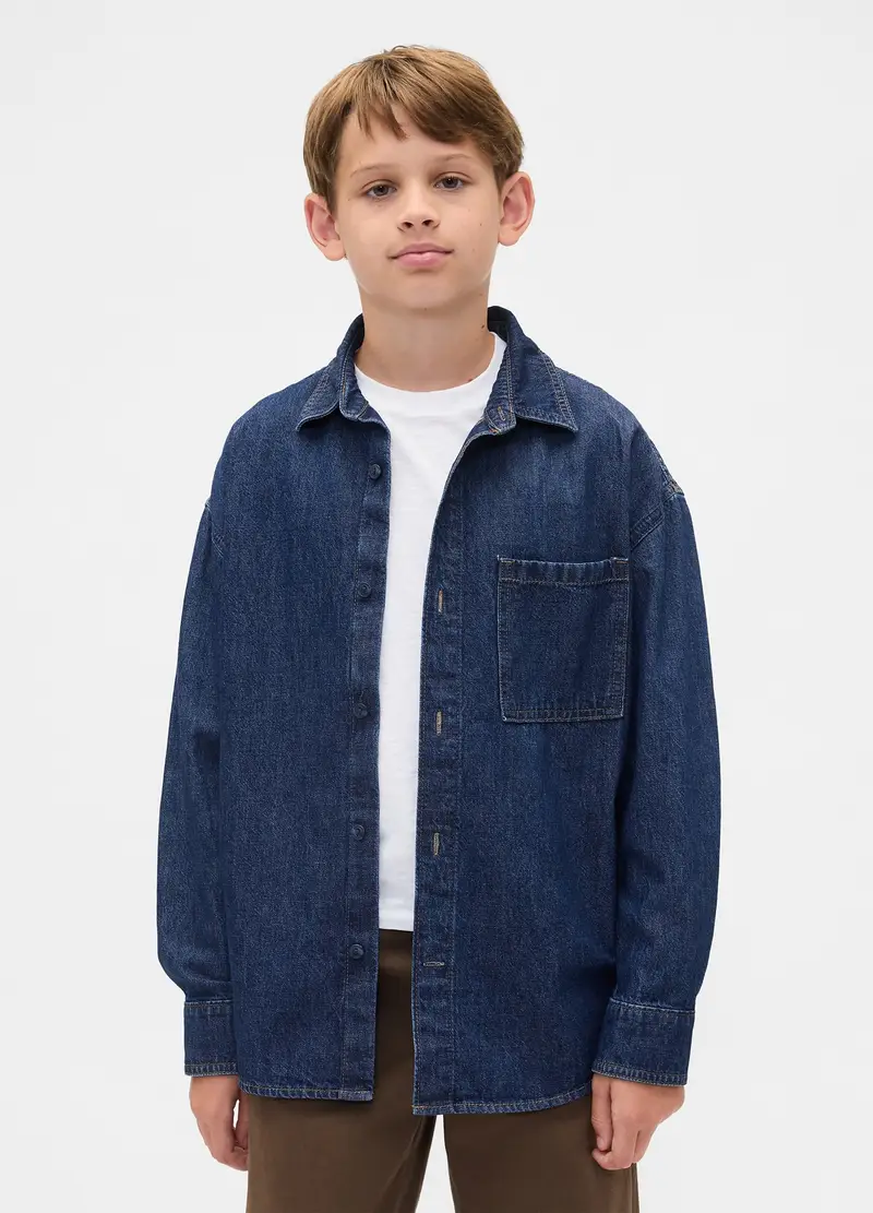GAP KIDS Camicia In Denim A Maniche Lunghe, Bambino, Blu