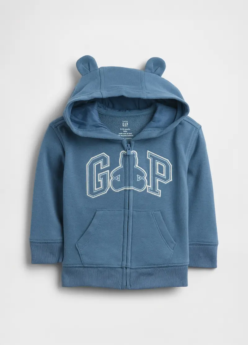 GAP KIDS Felpa In Misto Cotone Blu Da Neonato Con Cappuccio Con Orecchie, Unisex, Blu