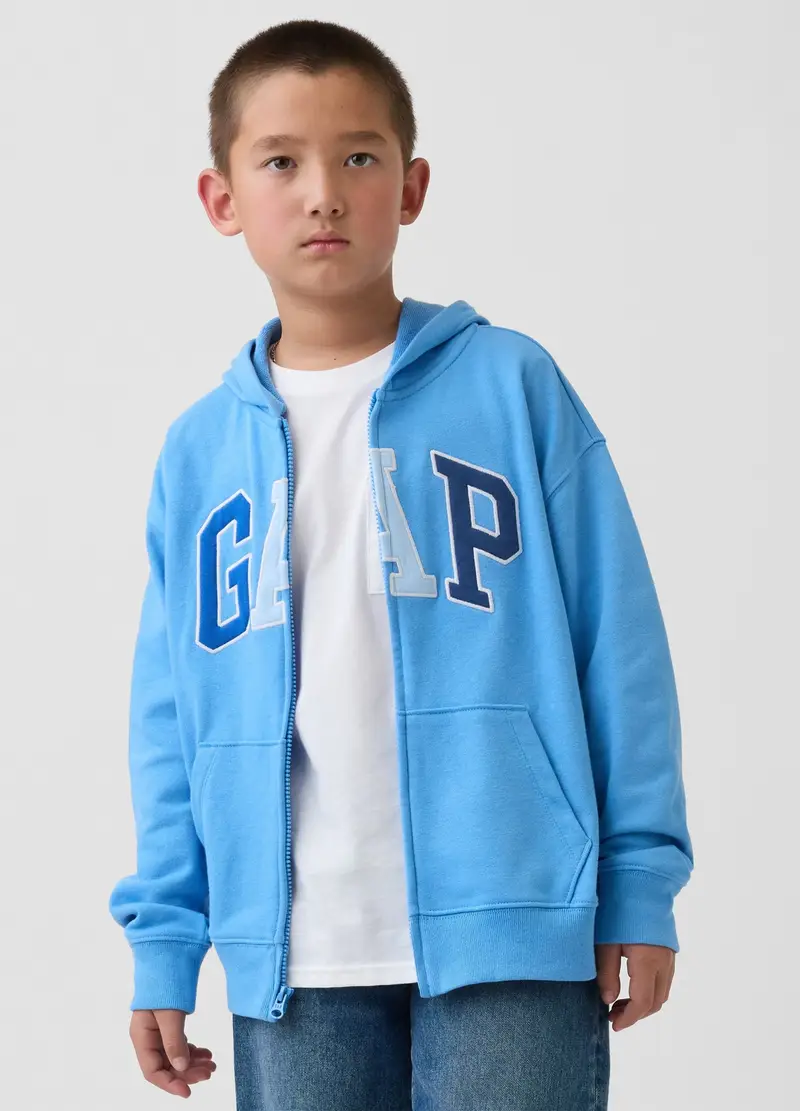 GAP KIDS Felpa In Misto Cotone Con Logo, Zip E Cappuccio, Bambino, Azzurro