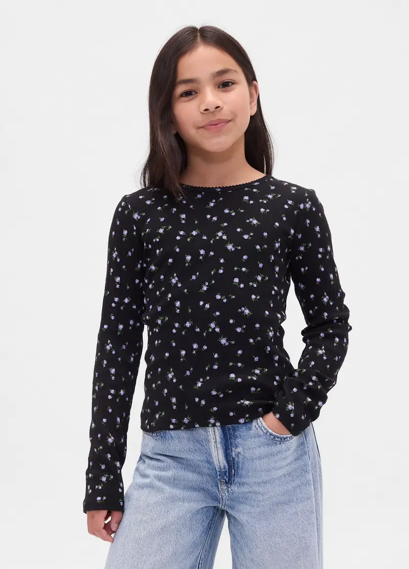 GAP KIDS Maglietta A Maniche Lunghe Con Stampa Floreale, Bambina, Nero