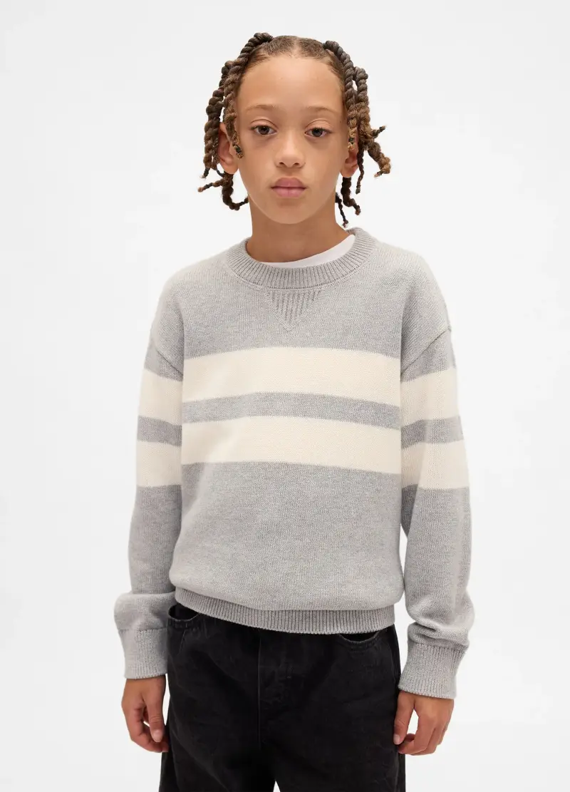 GAP KIDS Maglione Grigio A Righe Beige Da Bambino In Puro Cotone, Multicolor