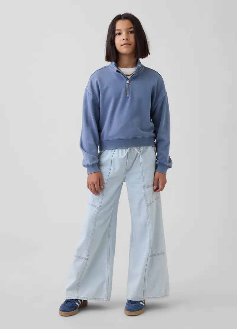 GAP KIDS Pantaloni In Puro Cotone Denim Azzurri Da Bambina Wide Leg, Denim