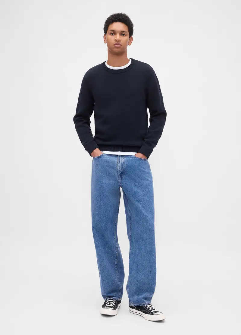 GAP Maglione Girocollo Blu Scuro In Puro Cotone, Uomo, Blu