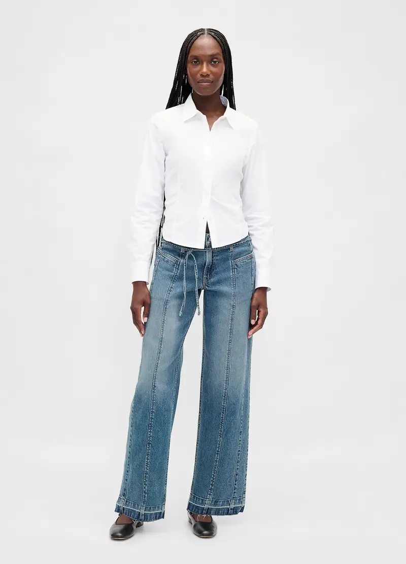 GAP Pantaloni Denim Blu A Gamba Larga, Donna, Blu