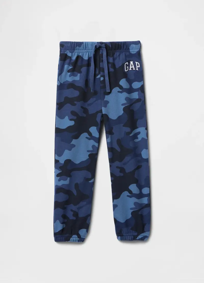 GAP Pantaloni in misto cotone con logo e fantasia mimetica, Bambino, Blu denim