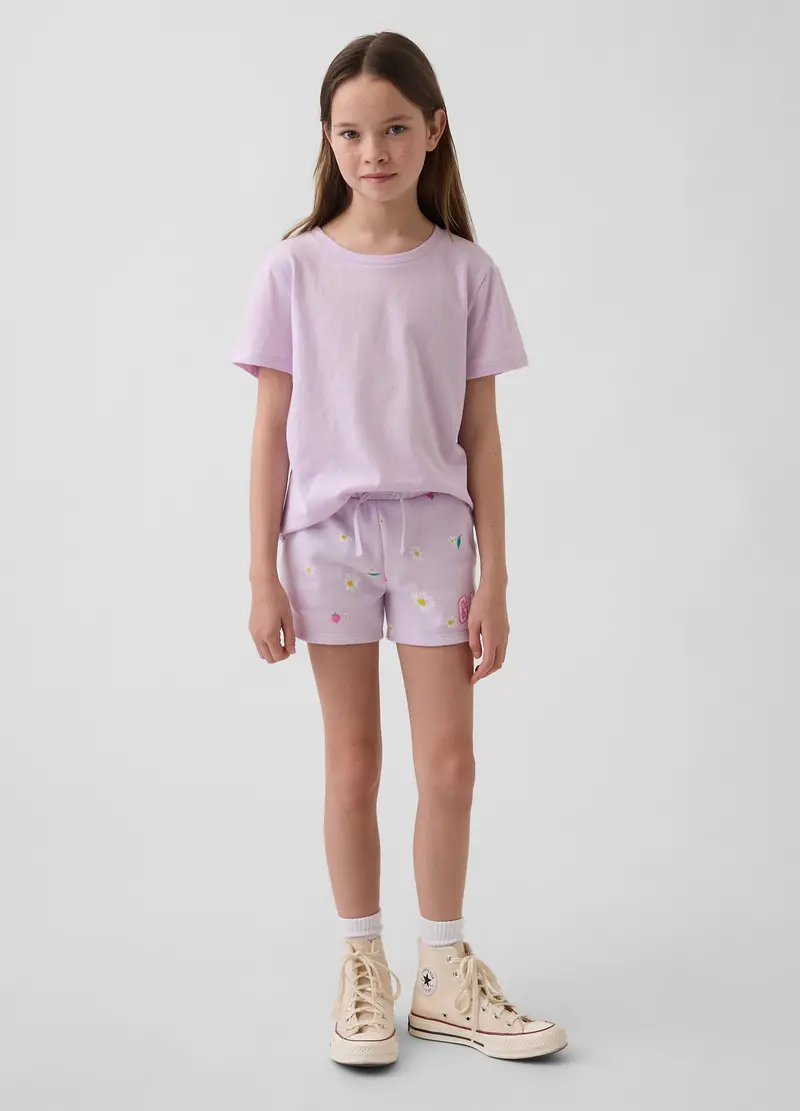 GAP Shorts in misto cotone con logo, fragole e fiori, Bambina, Viola chiaro