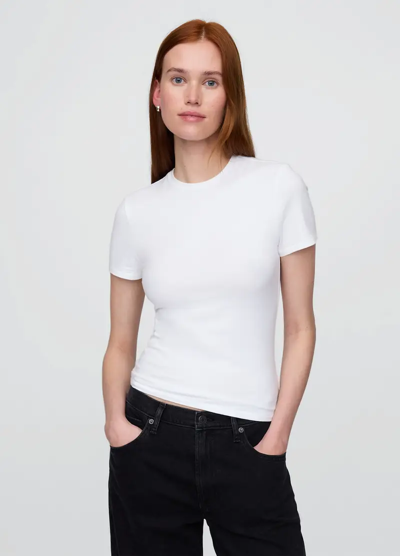 GAP T-shirt Elasticizzata A Maniche Corte, Donna, Bianco