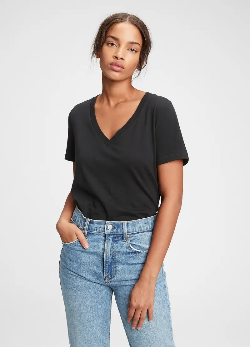 GAP T-shirt In Cotone Con Scollo A V, Donna, Nero