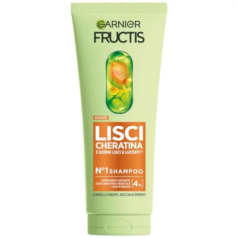 Garnier Fructis Shampoo, Per Capelli Lisci e Lucenti a Lungo, Effetto Anti-Crespo, Trattamento Lisciante alla Cheratina