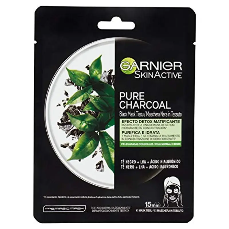 Garnier Maschera in Tessuto Pure Charcoal, Idratante per Pelli Normali o Miste, 28 g (Pack of 4)