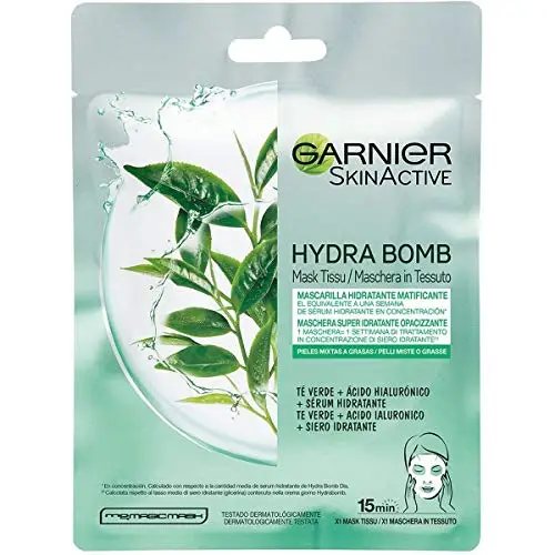 Garnier SkinActive Hydra Bomb Maschera Viso in Tessuto Super Idratante Opacizzante per Pelli Miste o Grasse, 32 gr