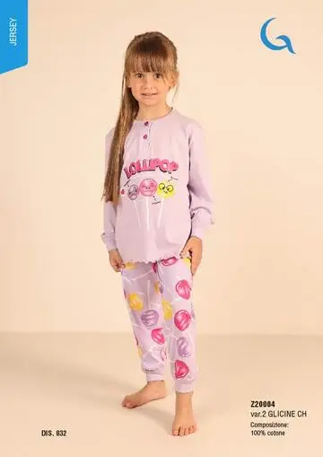 Gary Pigiama da bambina lungo in jersey di cotone Z30004 Tg 8/10 anni