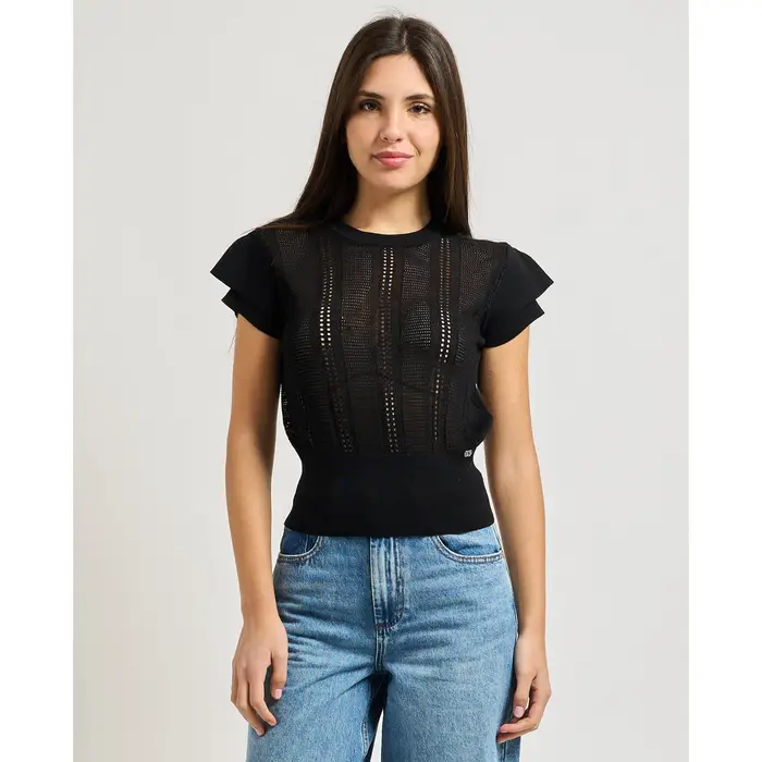 Gaudi Camicetta Maglia donna in filato traforata Nero