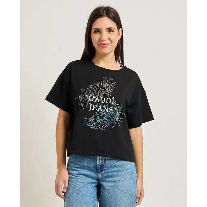 Gaudi T-shirt T-shirt donna con strass Nero