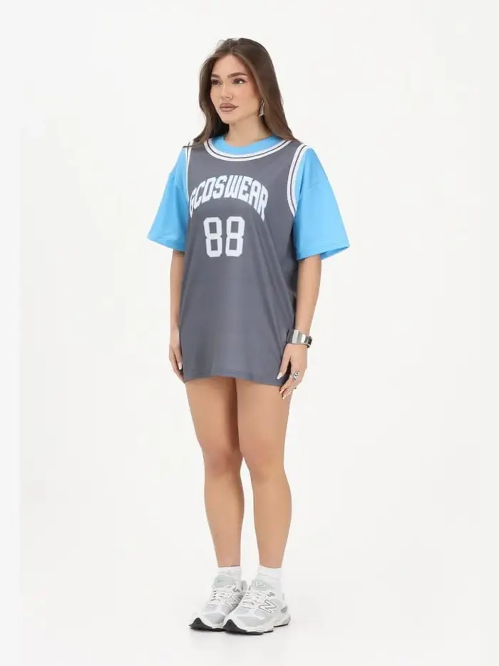 Gcds abito grigio chiaro bambina maxi logo