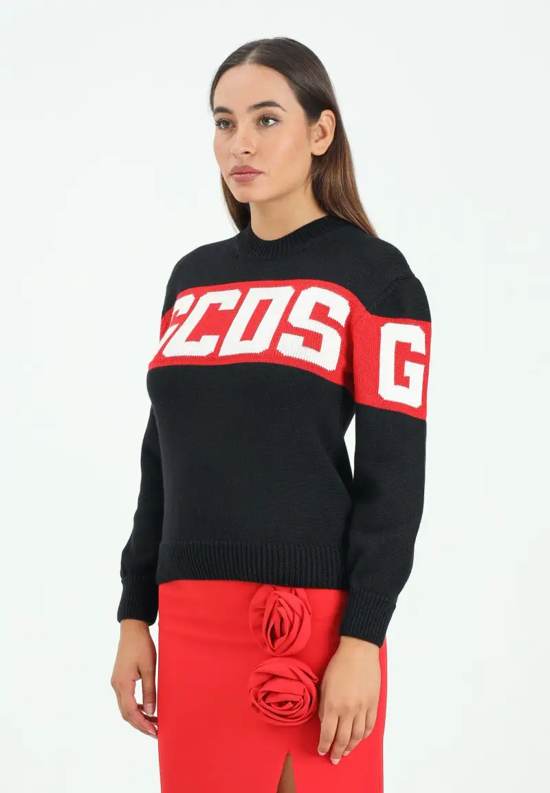 GCDS Maglioncino girocollo nero per donna, ragazzi e bambini con logo