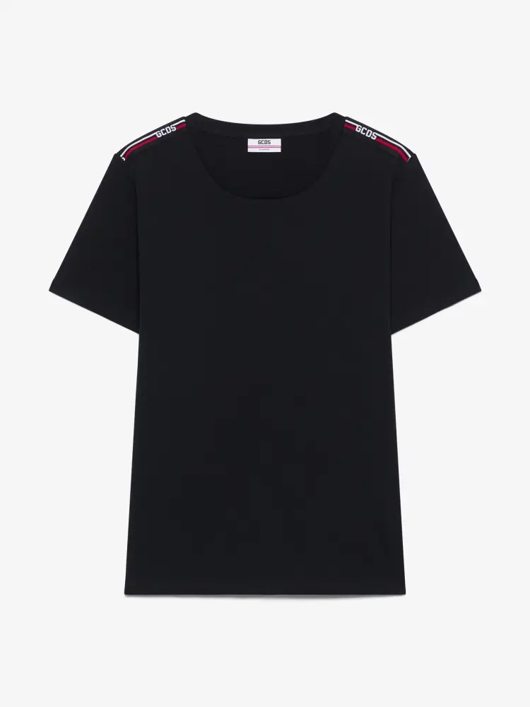 tshirt nera uomo in cotone mini logo lettering a contrasto