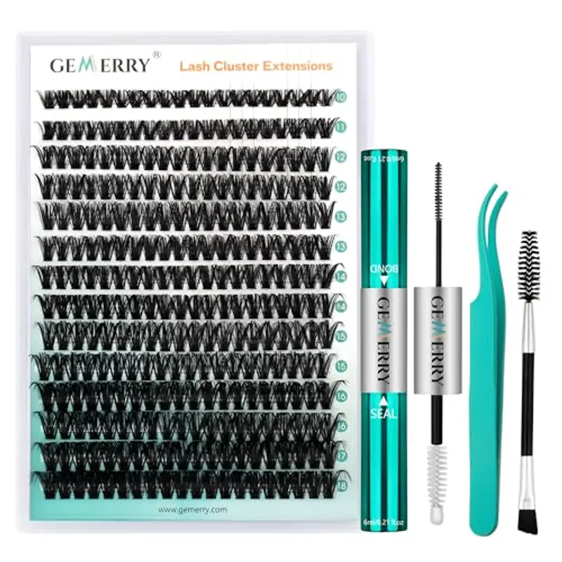 GEMERRY Ciglia Finte Ciuffetti Kit 30D/40D Ciuffi a Ciglia 0.07mm D Curl 10-18mm con Bond and Seal Pinzette er Uso Personale a Casa Ciglia