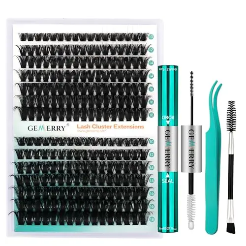 GEMERRY Ciglia Finte Ciuffetti Kit 80D/100D Ciuffi a Ciglia 0.07mm D Curl 10-18mm con Bond and Seal Pinzette er Uso