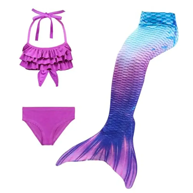 Generico Confezione da 4 Costume Sirenetta Bambina, Vestito Sirena Bambina Bikini Fish Tail Set 3-15 Anni, Scatta delle Bellissime Foto dei