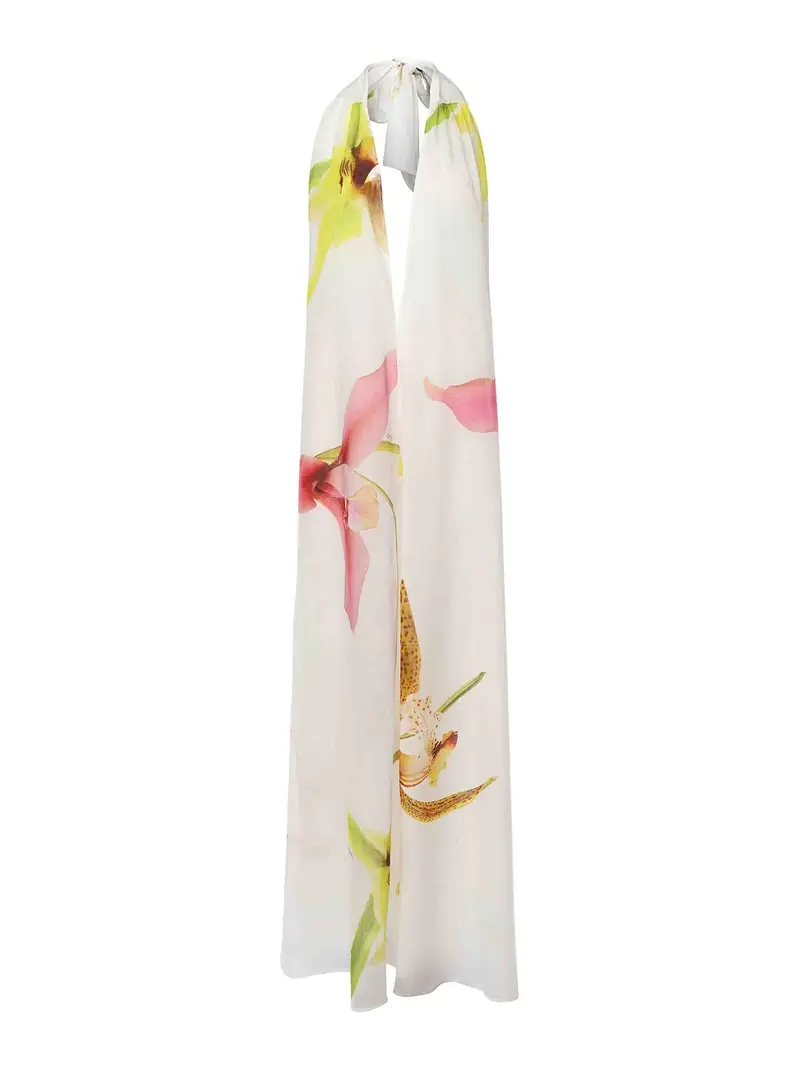 Genny Vestito lungo con stampa orchidea Bianco