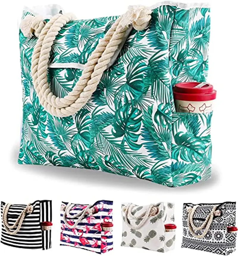 Genovega Borsa da Spiaggia in Tela Grande - Borse in Tessuto da Mare Donna, XXL Shopper Tracolla per Viaggio, Shopping, Beach Tote Bag con