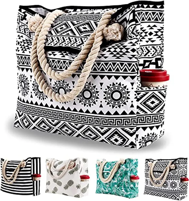 Genovega Borsa da Spiaggia in Tela Grande - Borse in Tessuto da Mare Donna, XXL Shopper Tracolla per Viaggio, Shopping, Beach Tote Bag con