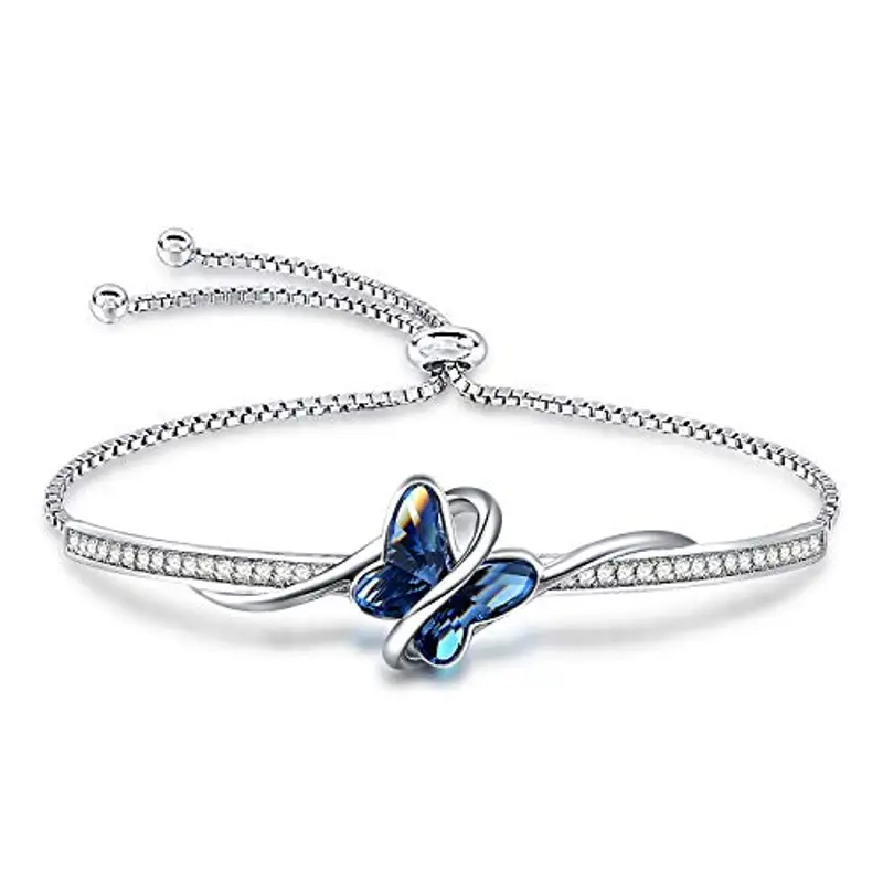 GEORGE · SMITH Bracciale Donna Argento, Regolabile Bracciale Farfalla con Cristallo 5A - Idee Regalo Donne per Natale, Anniversario