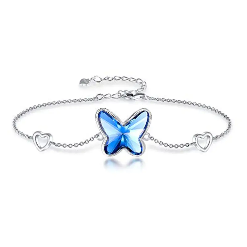 GEORGE · SMITH Braccialetti in argento da donna Braccialetto a farfalla con cristalli blu, braccialetto regalo per mamma Donna San